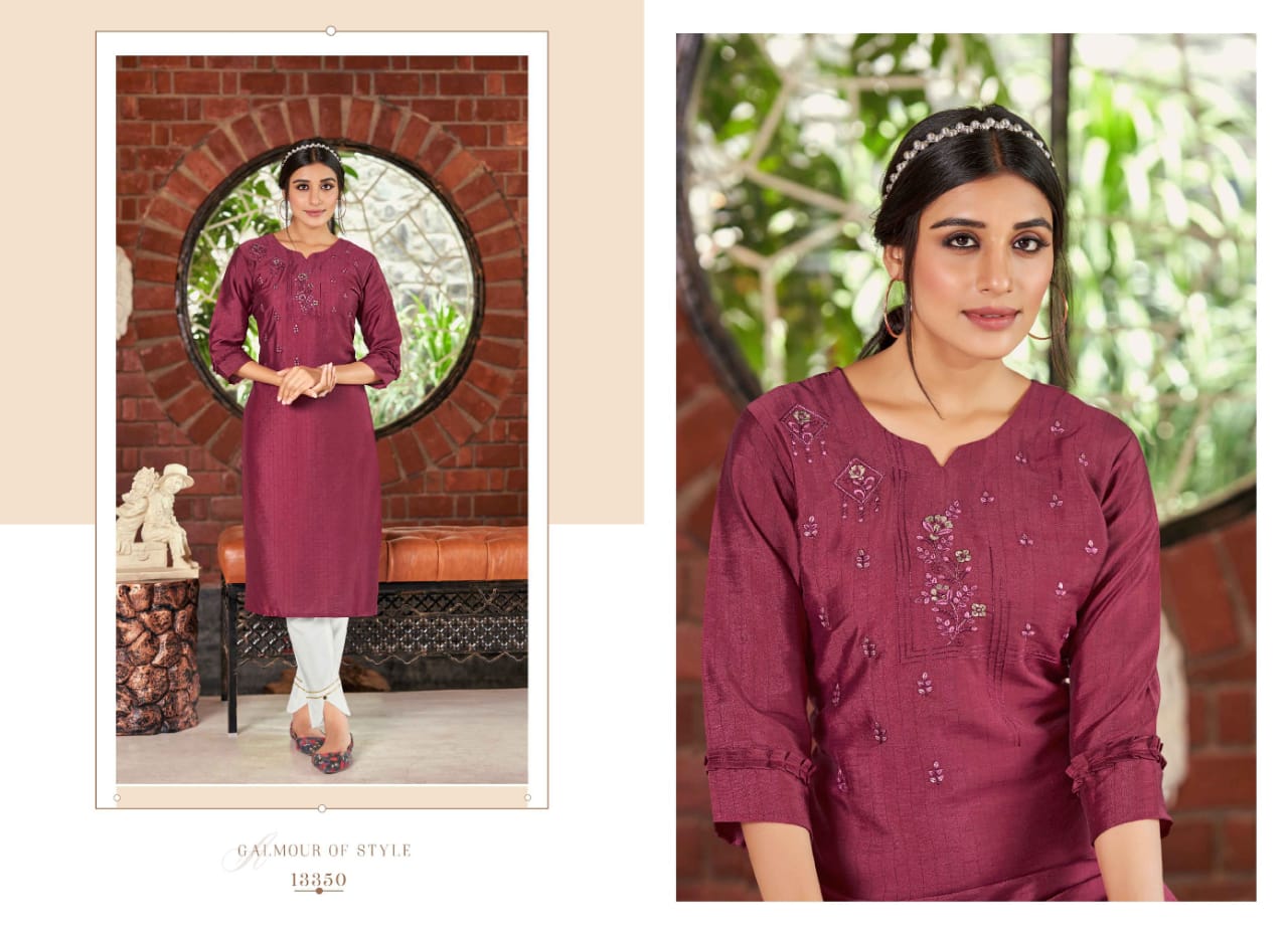 Kalaroop Alisha Wholesale Embroidery Designer Long Kurtis